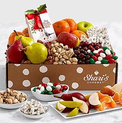Snacks, Sweets, and Fruits Gift Box with Merry Christmas Ribbon
