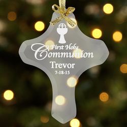 Personalized Holy Communion Glass Cross Ornament