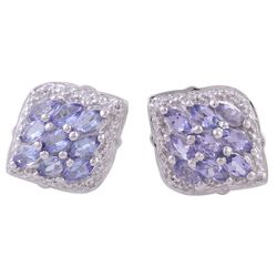 Regal Touch Rhodium-Plated Tanzanite Button Earrings