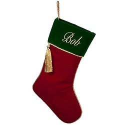 Burgundy & Green Velvet Personalized Christmas Stocking