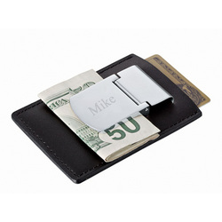 Silver Money Clip with Leather Credit Card Holder