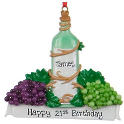 Personalized Wine Bottle with Grapes Christmas Ornament