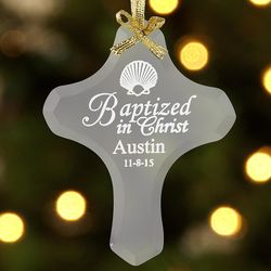 Personalized Baptism Glass Cross Ornament