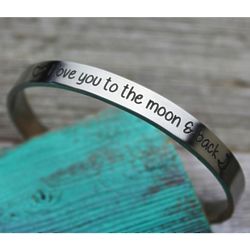 Love You to the Moon and Back Skinny Pewter Cuff Bracelet