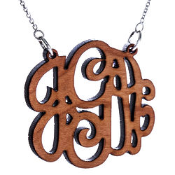 Cherry Wood Carved Small Monogram Necklace