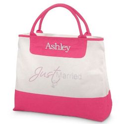 Just Married Rhinestone Canvas Tote