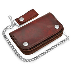 Personalized Vintage Biker Wallet with Chain in Brown Leather