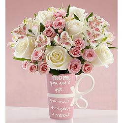 A Gift for Mom White and Pink Rose Bouquet