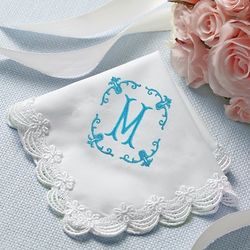 Scalloped Lace Wedding Handkerchief with Decorative Initial