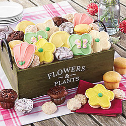 Flower-Shaped Cookies in Wooden Tray