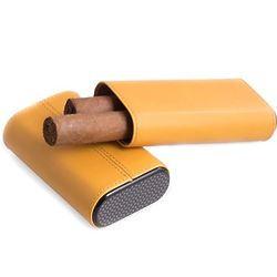 Carbon Fiber & Yellow Leather Cigar Holder