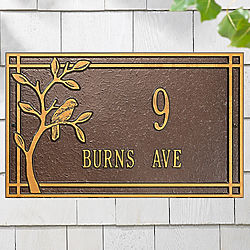 Personalized Antique Copper Wall Address Plaque with Bird Design