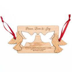 Turtle Doves Personalized Wood Christmas Card with Ornaments