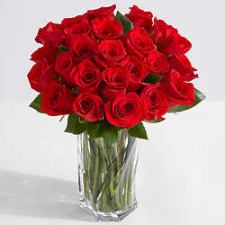Two Dozen Red Roses with Brilliant Cut Glass Vase