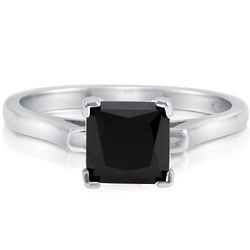 Princess Black Cubic Zirconia Sterling Silver Solitaire Ring