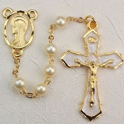 Deluxe Gold-Plated Pearl Rosary with Enamel Crucifix