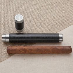 Personalized Black Leather Cigar Holder