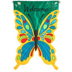 Welcome Butterfly Applique House Flag