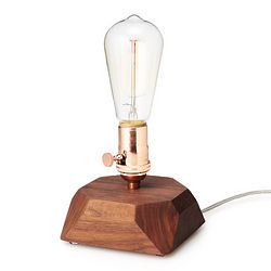 Walnut Faceted Light Bulb Pedestal Lamp
