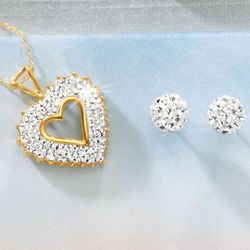 Crystal Heart Pendant and Ball Earrings