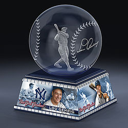 Lou Gehrig Laser-Etched Glass Baseball Sculpture