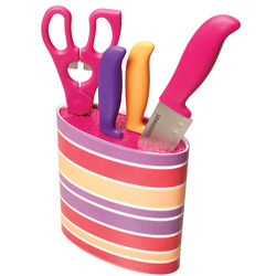 Stainless Steel Knife Prep Set in Colorful Stripes Block