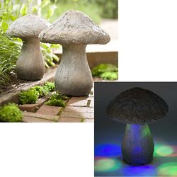 2 Lighted Color-Changing Mushroom Sculptures