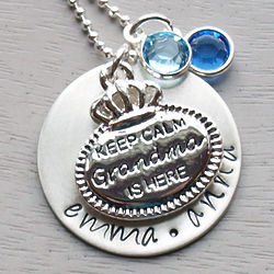 Keep Calm Grandma Is Here Personalized Hand-Stamped Necklace
