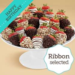 2 Full Dozen Dipped Fancy Strawberries with Happy Birthday Ribbon