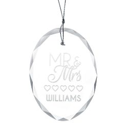 Mr. and Mrs. Personalized Oval Glass Ornament