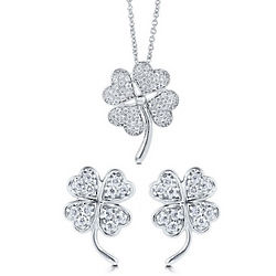 Cubic Zirconia Sterling Silver Four Leaf Clover Jewelry Set