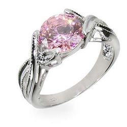 Simple Pink Cubic Zirconia Sterling Silver Ring