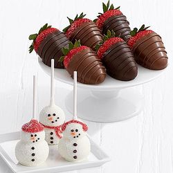3 Snowman Brownie Pops and 6 Belgian Chocolate Strawberries