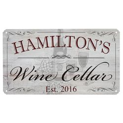 Personalized Name and Year Wine Cellar Metal Sign in Gray