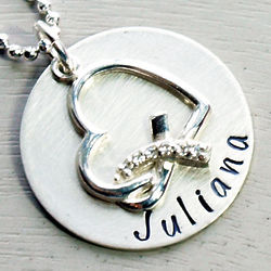Personalized Heart with CZ Crystal Ribbon Necklace