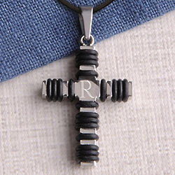Personalized Black Wrapped Cross Necklace