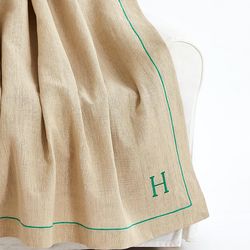 Personalized Emerald Green Stitch Linen Throw Blanket