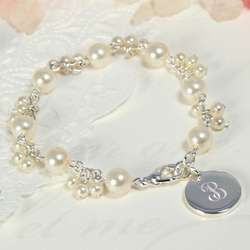 Personalized Pearl Cluster Charm Bracelet
