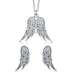 Cubic Zirconia Sterling Silver Angel Wings Jewelry Set
