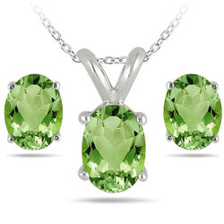 3.50 Carat Oval Peridot Necklace and Stud Earrings Set