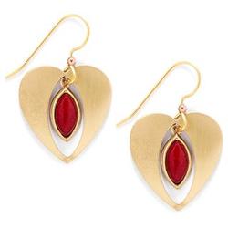 Gold-Tone Heart Red Jade Earrings