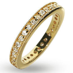 Sparkling Gold Vermeil Stackable CZ Band with Millgrain Edging