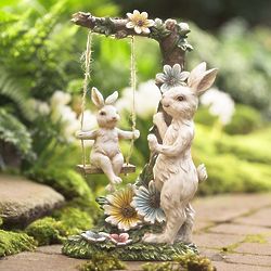 Mama Bunny with Baby on Swing Figurine