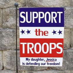Personalized Support Our Troops Garden Flag in Red, White, & Blue