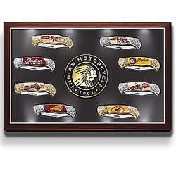 Indian Motorcycle Knife Collection with Illuminated Display