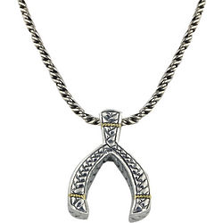 Sterling Silver and 18K Yellow Gold Wishbone Pendant Necklace