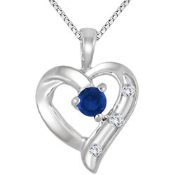 Sapphire and Diamond Heart Pendant in Sterling Silver