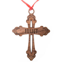 Personalized Ornate Cross Wood Ornament
