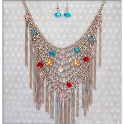 Exotic Jeweled Chainmail Necklace and Earring Set