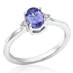 Sterling Silver Oval Tanzanite and Diamond Ring